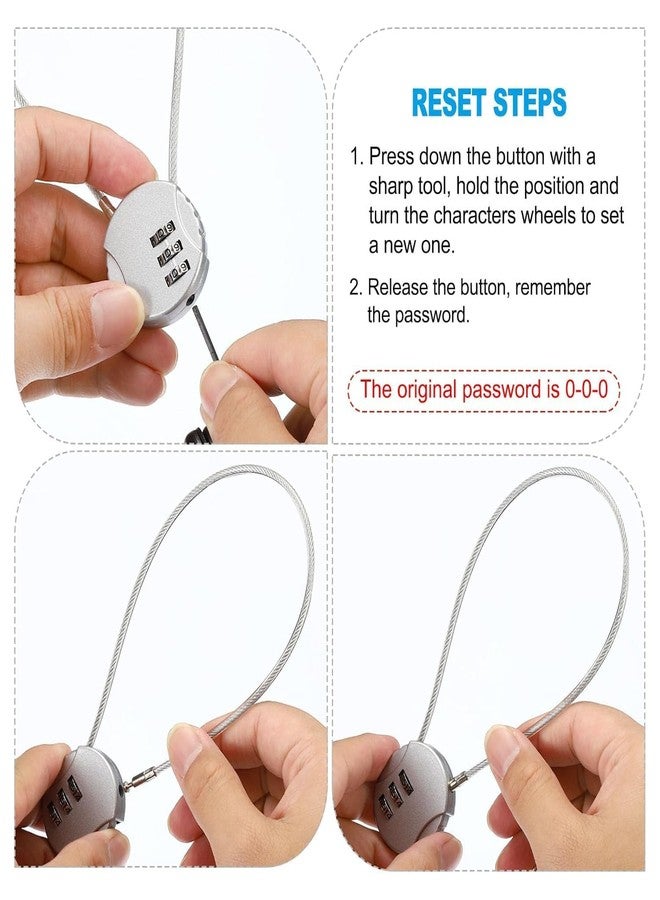 AISBUGUR Travel Combination Lock with Flexible Steel Cable 3 Digit Resettable Password Luggage Bag Suitcase Lock Portable Security Code Lock for Backpack Locker Gym School Briefcase Anti Theft Safety (Silver) - Image 3